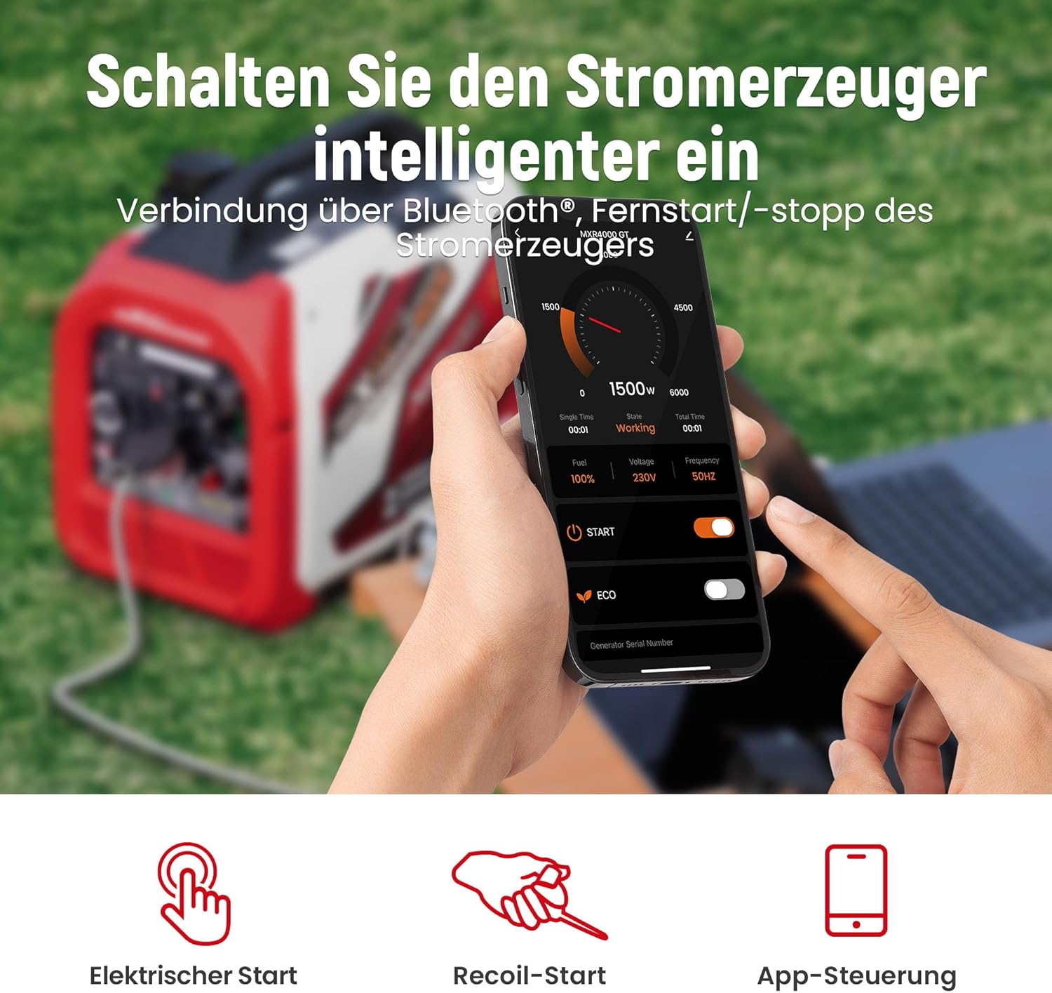 maXpeedingrods Groupe Electrogene Silencieux GPL et Essence 3500W Inverter Générateur Démarrage via App Bluetooth® – Image 3