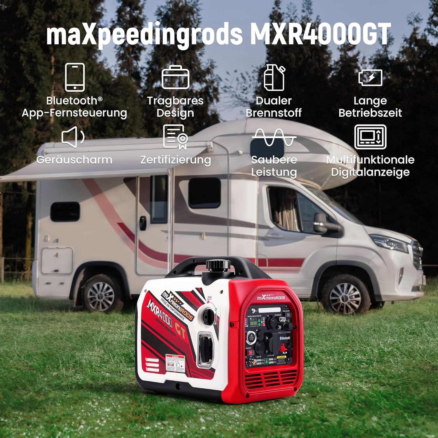 maXpeedingrods Groupe Electrogene Silencieux GPL et Essence 3500W Inverter Générateur Démarrage via App Bluetooth® – Image 2