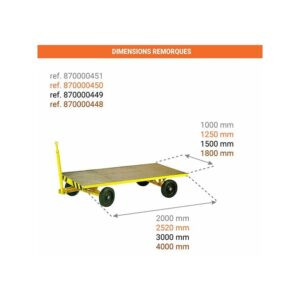 Remorque industrielle - Plateau 2000x1000 mm - Charge max 3000 kg