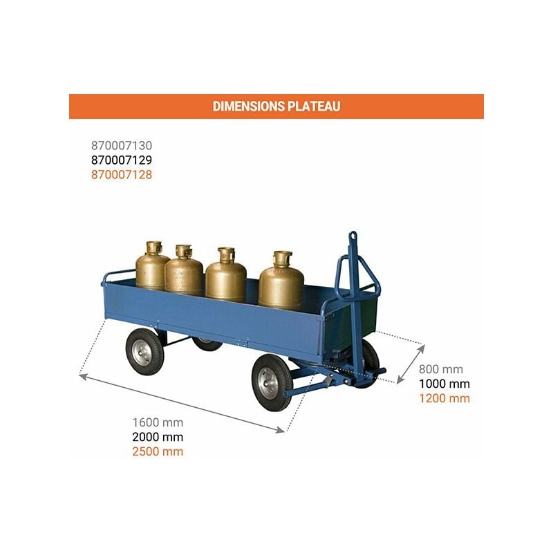 Remorque industrielle habillage tôle - Plateau 2500x1200mm - Charge max 1000kg – Image 3