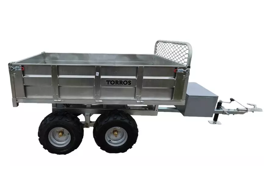 Remorque double essieux 4 roues 1400kg benne galvanisée basculante hydraulique 2000x1170x400mm Torros – Image 2