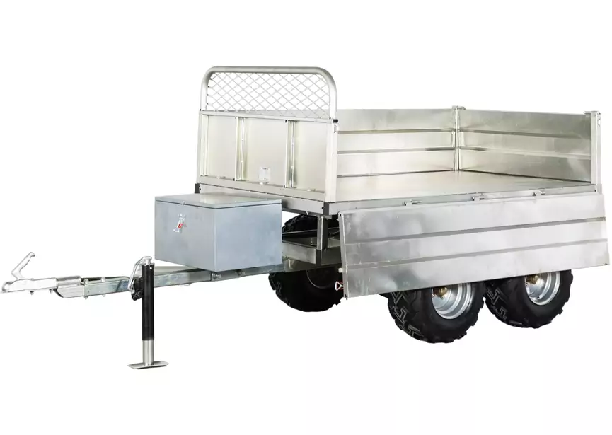 Remorque double essieux 4 roues 1400kg benne galvanisée basculante hydraulique 2000x1170x400mm Torros – Image 7