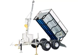 Remorque double essieux 4 roues 1400kg benne galvanisée basculante + grue 2000x1070x580 mm Torros