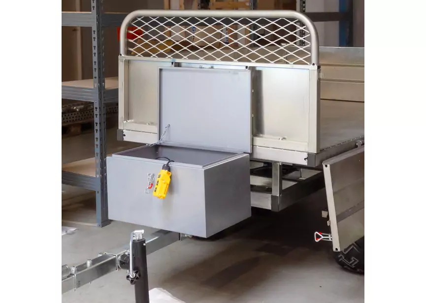 Remorque double essieux 4 roues 1400kg benne galvanisée basculante hydraulique 2000x1170x400mm Torros – Image 8