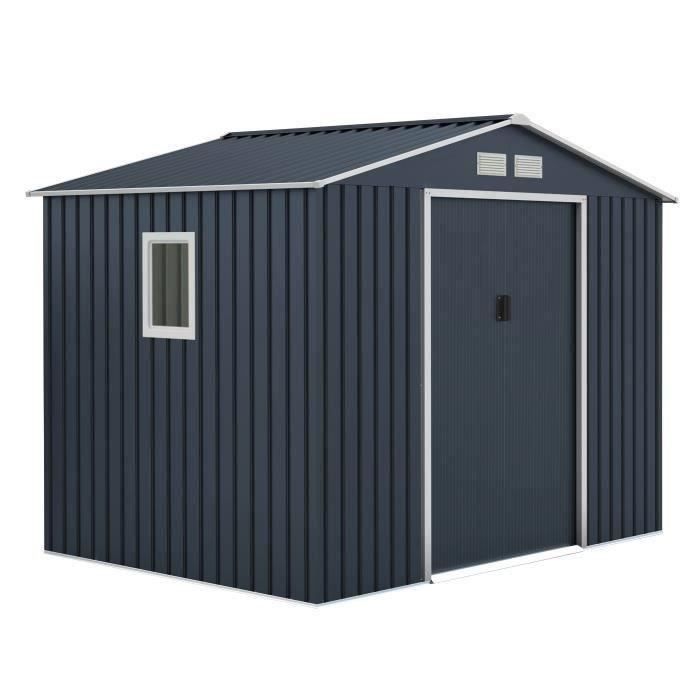 Abri de jardin en métal 5,29 m² - 277 x 191 x 202 cm - VENUS Kit d'ancrage inclus, 2 portes coulissantes, 1 fenêtre latérale Gris