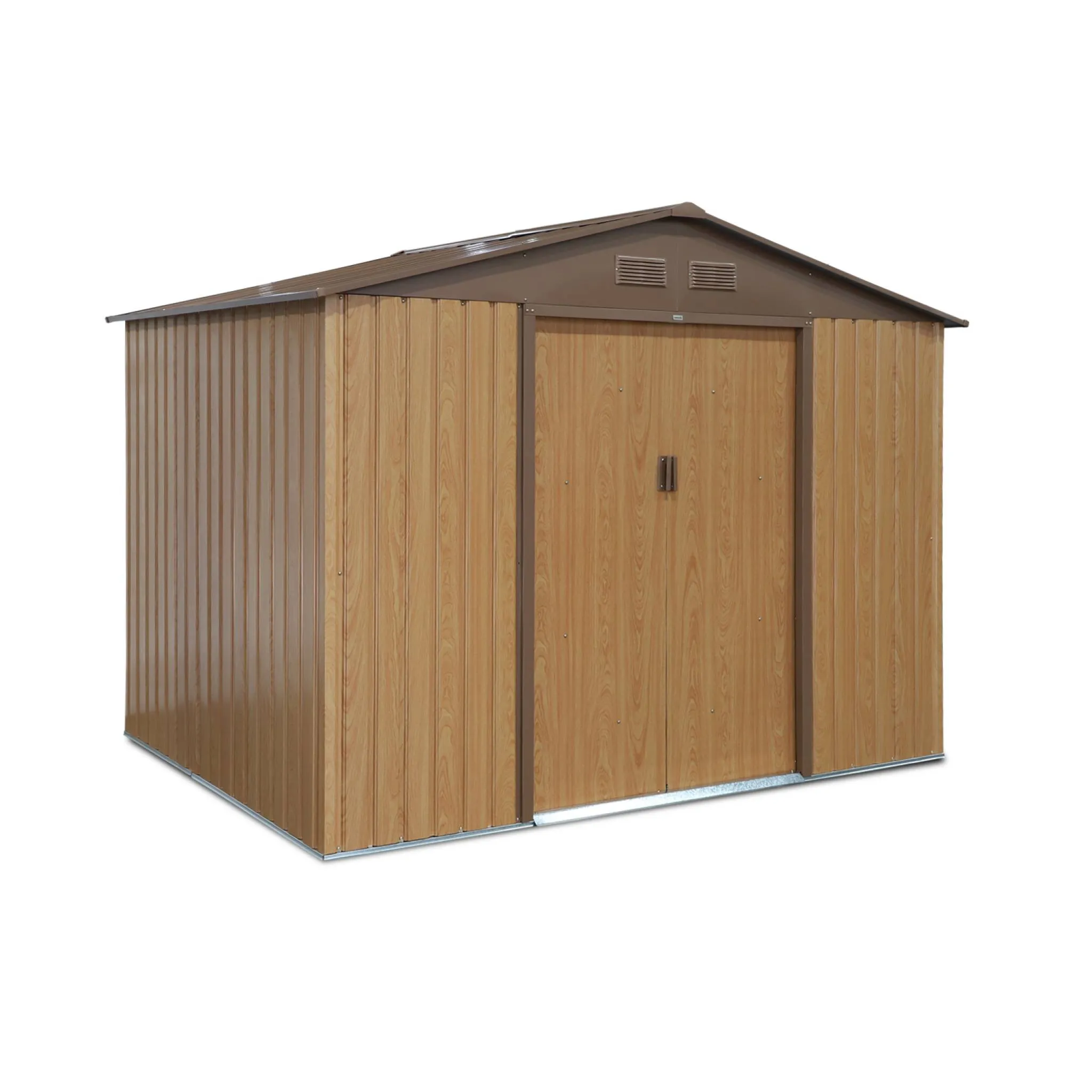 Abri de jardin en métal - FERRAIN 5.29m² couleur chêne - Cabane à outils avec deux grandes portes coulissantes. kit de fixation – Image 2