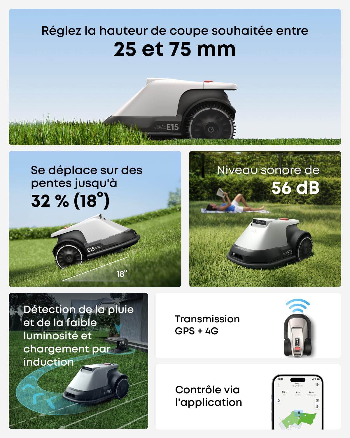Robot tondeuse Eufy E15 Solo sans fil entrée gamme – Image 7